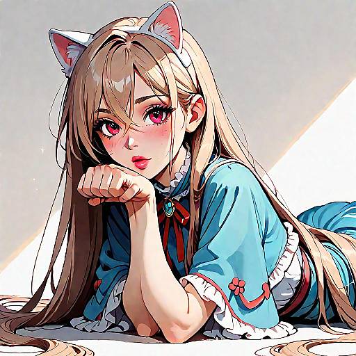 Girl with Cat Ears in Frilled Dress