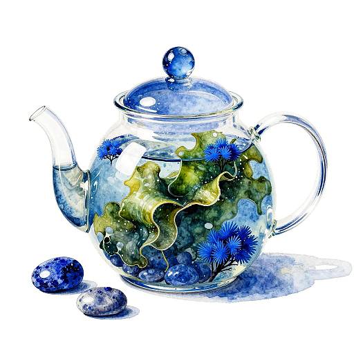 Contemporary Cerulean Glass Teapot Still-Life