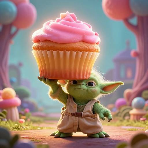 Goofy Yoda Lifting Giant Cupcake