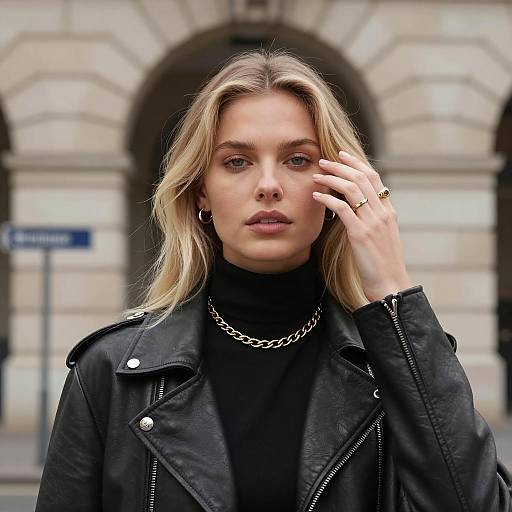 Urban Blonde Woman in Black Outfit