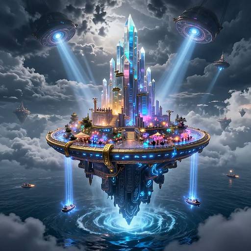 Futuristic Floating Citadel Above Ocean