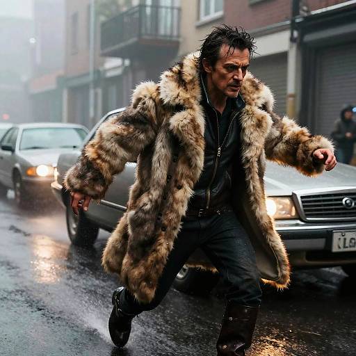 Gangster Fur Coat in Action Scene