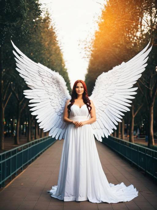 Woman with Extra Large Angel Wings Cosplay