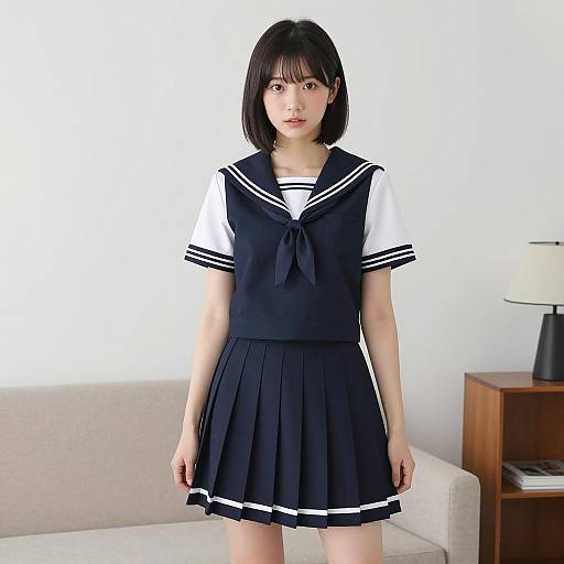 Confident Pose in Sailor-Inspired Outfit