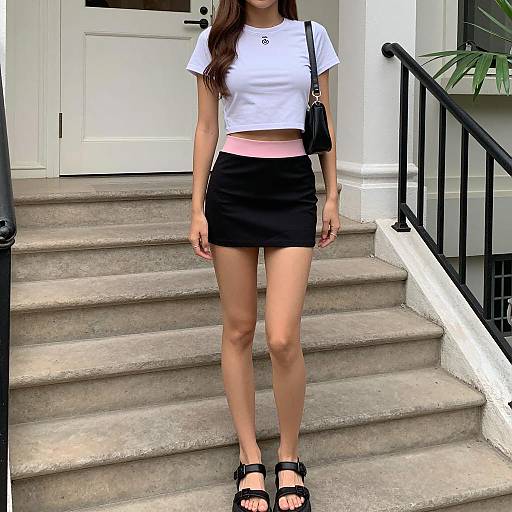 Stylish Young Woman on Stone Steps