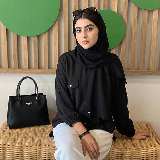 Young Woman in Stylish Hijab Seating