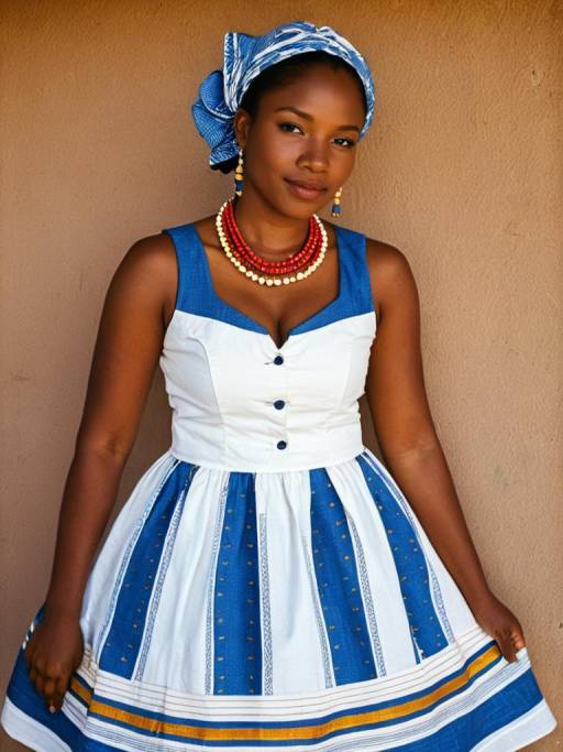 Woman in Tswana Makoti Traditional Attire