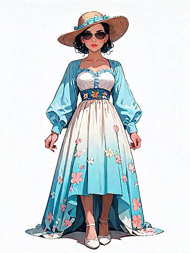 Woman in Bohemian Chic Floral Dress and Fedora Hat