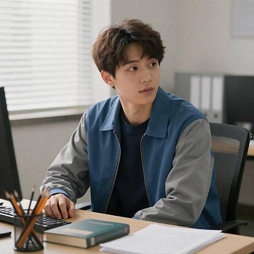 Focused Young Man in Office Setting