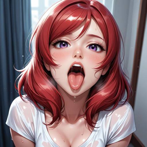 Blushing Girl with Red Hair and Open Mouth