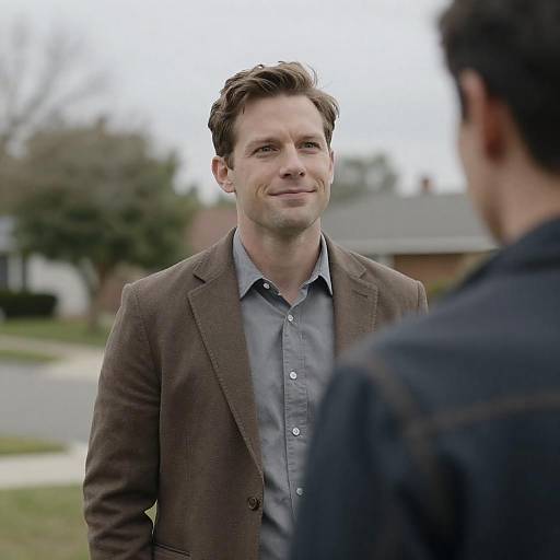 Man in Brown Blazer Standing Outdoors