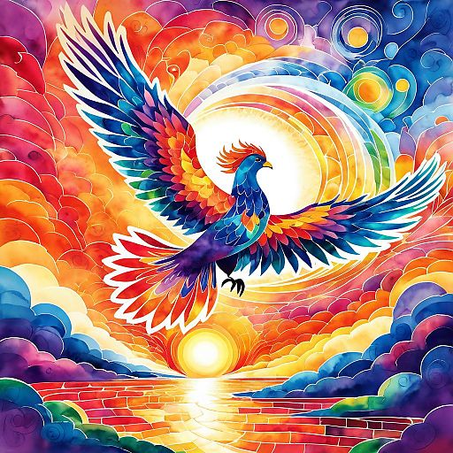 Majestic Phoenix in Chagall's Vibrant Style Majestic Phoenix in Chagall's Vibrant Style