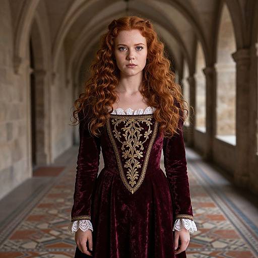 Medieval Woman in Velvet Dress
