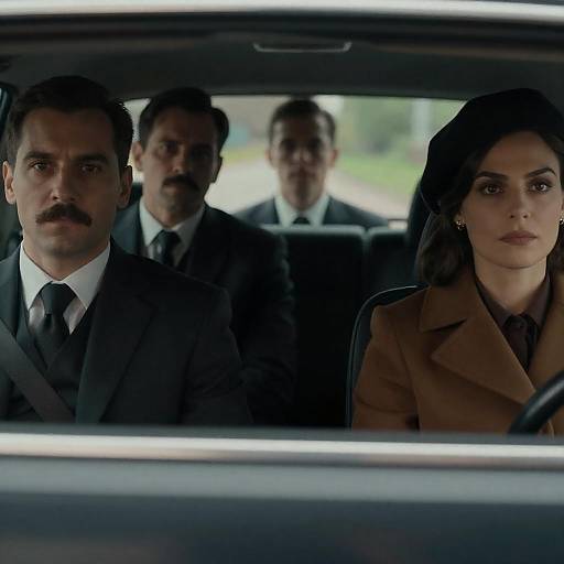 Serious Group in a Dimly Lit Car