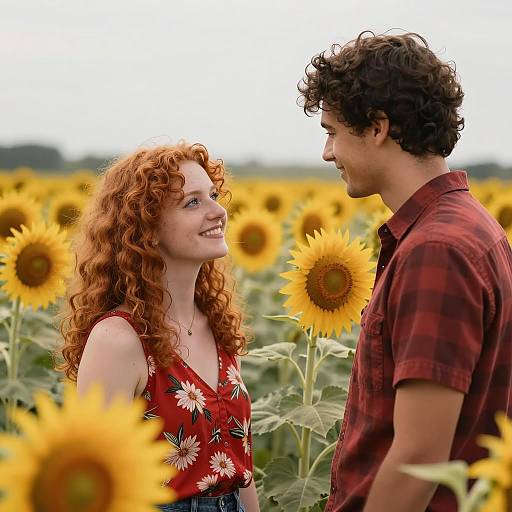 Joyful Encounter in a Sunflower Field
