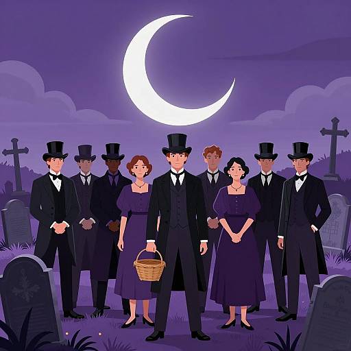 Victorian Gathering in a Purple Graveyard