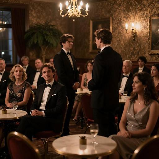 Elegant Ballroom Gathering in Soft Lighting