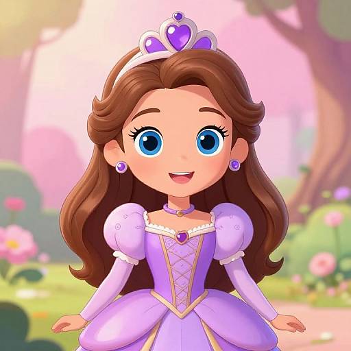 Cute Cartoon Princess in Lavender Dress