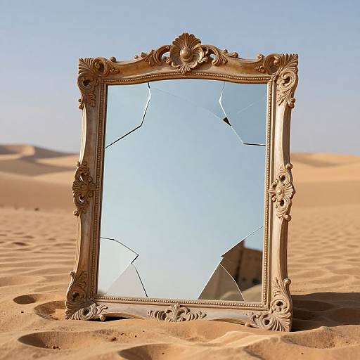 Surreal Cracked Mirror in Desert