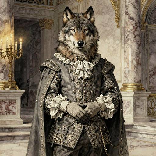 Regal Anthropomorphic Wolf in Baroque Attire