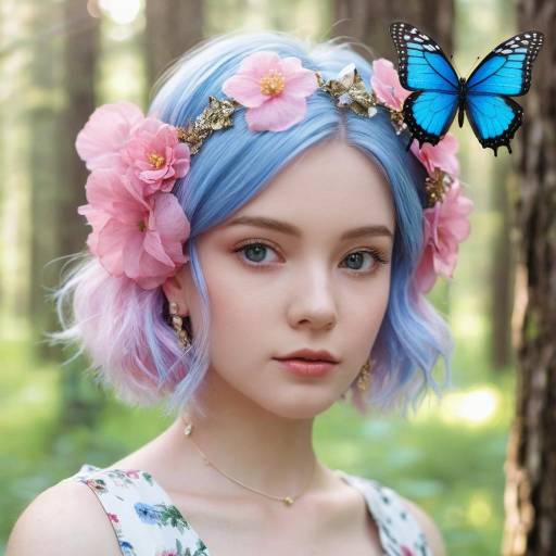 Freckled Girl with Pink Hair in Nature