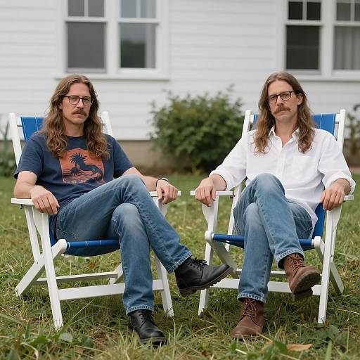 Two Men Sitting on Lawn Chairs Outdoors