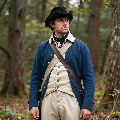 Man in Revolutionary War Costume in Forest