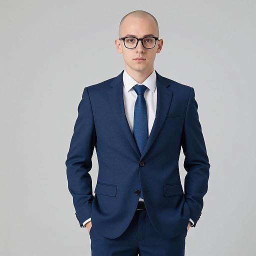 Stylish Blue Suited Bald Man