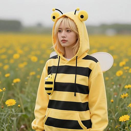 Woman in Bee Costume in Flower Field