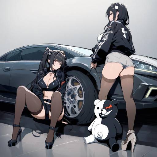 Stylish Girls with Monokuma Inspired Cars
