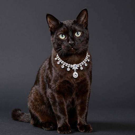 Cymric Cat Wearing Diamond Necklace