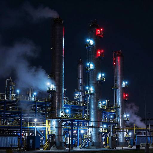 Neon-Lit Nighttime Chemical Plant