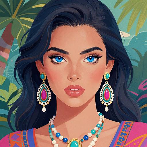 Vibrant Tropical Woman with Jewelry