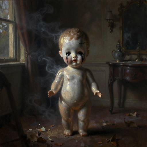 Moody Chiaroscuro Porcelain Doll Scene