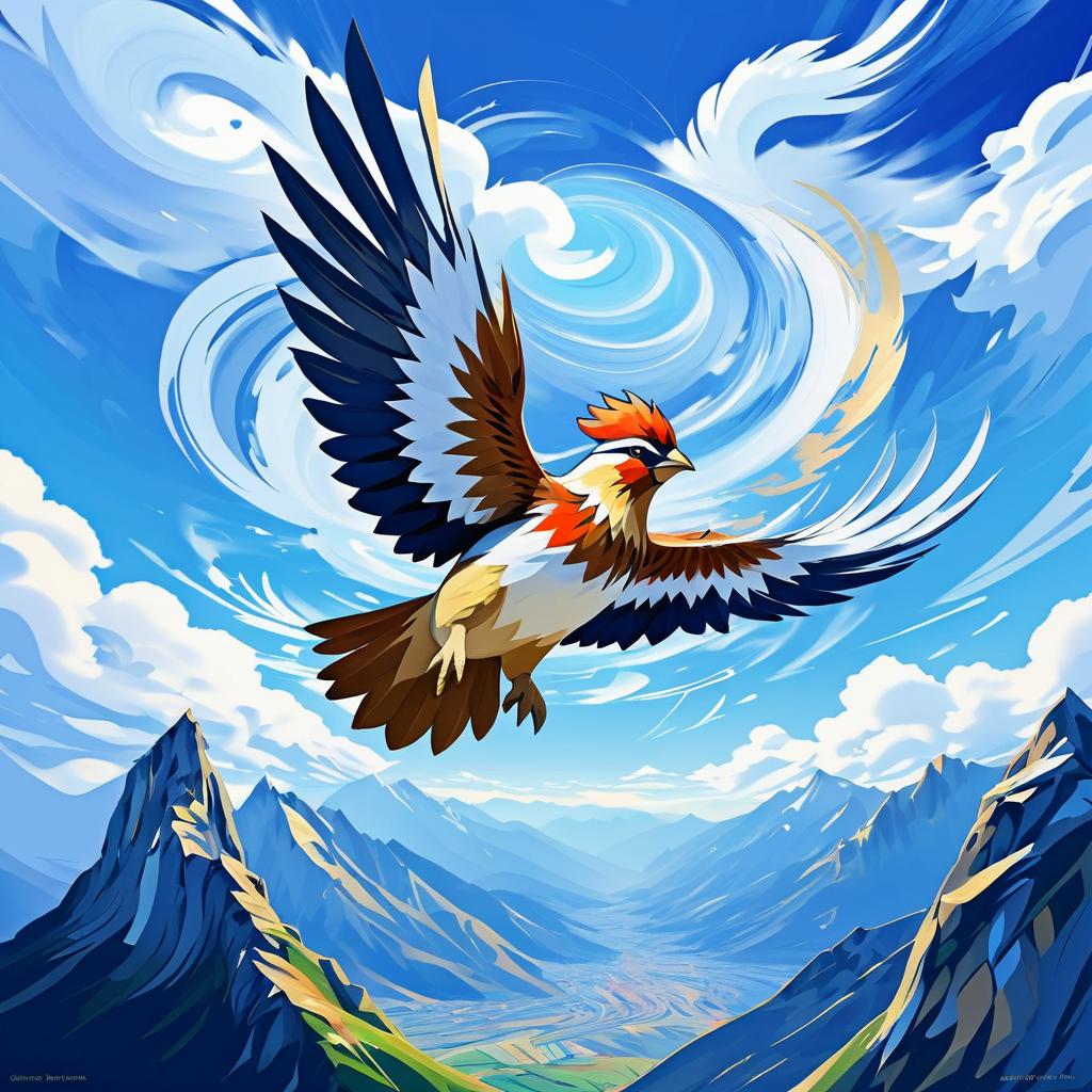 Fierce Pidgeot Soaring in Blue Sky