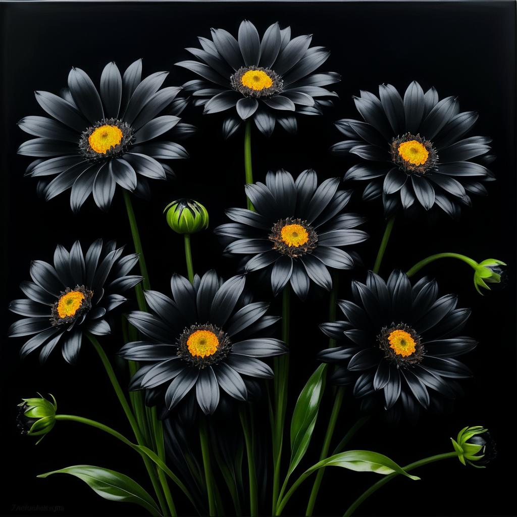 Realistic Black Flowers on Dark Canvas