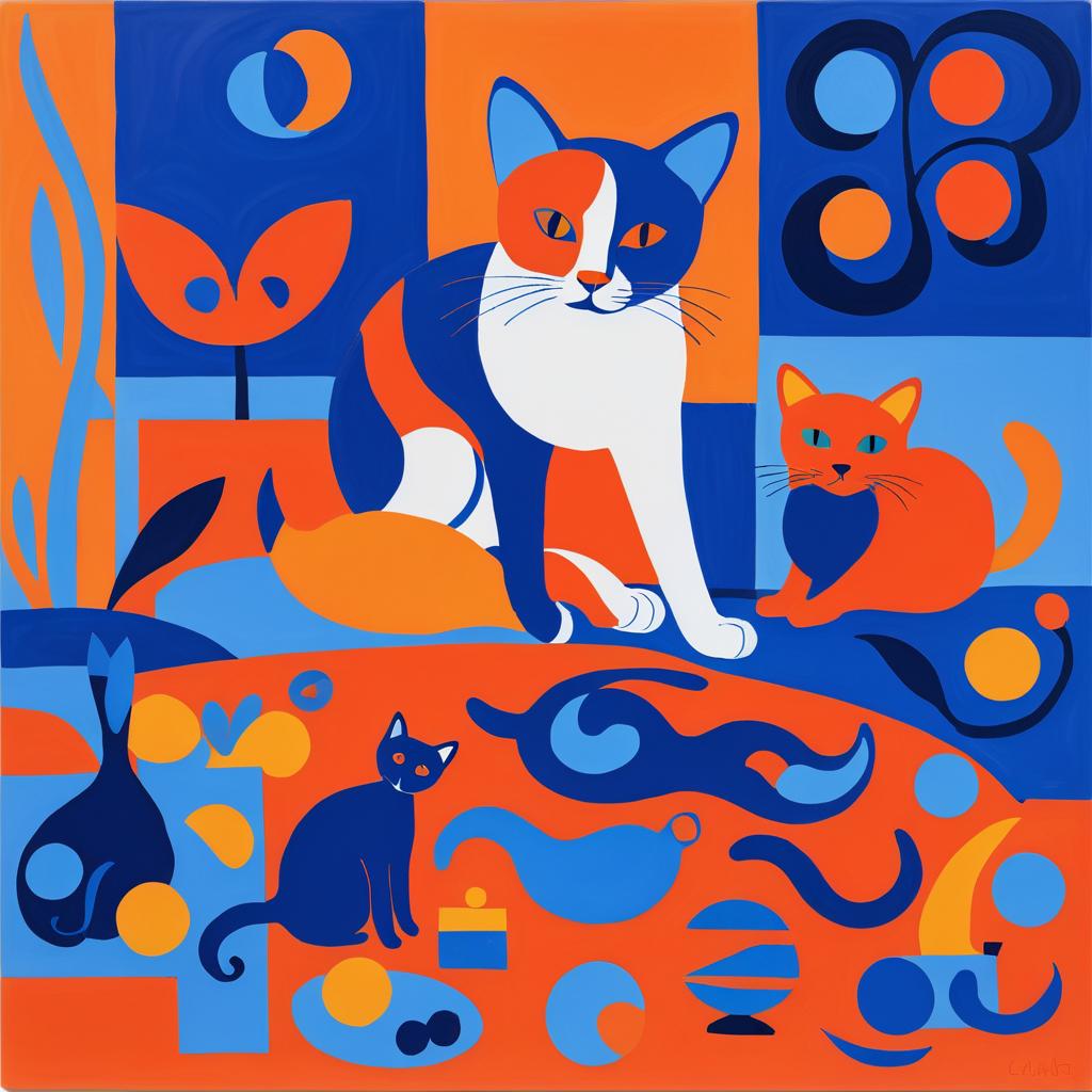 Vibrant Matisse Style Cat Portrait