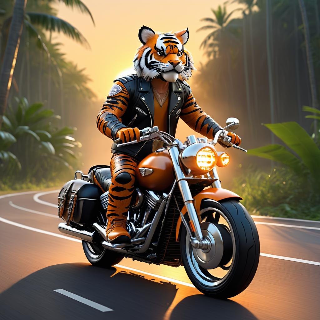 Epic Biker Tiger in Jungle Sunset