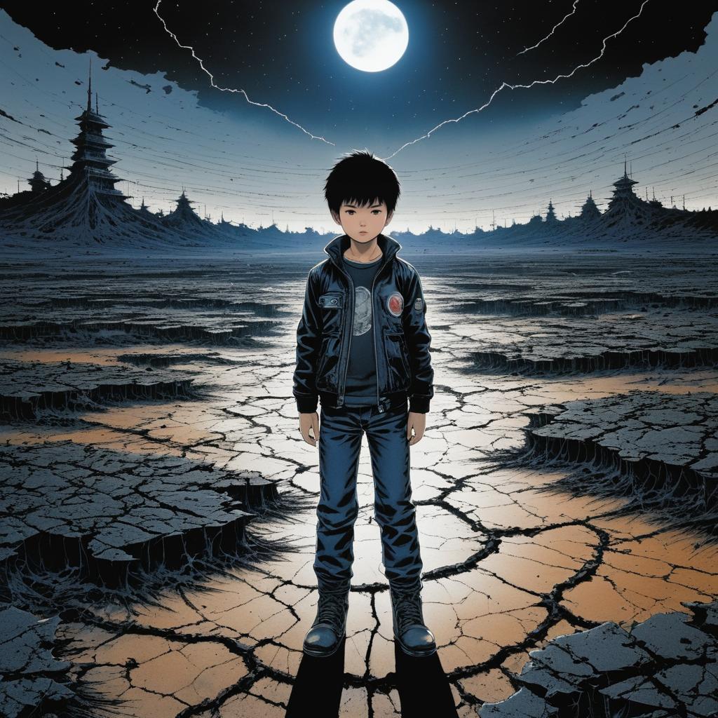 Boy with Dark Aura in Wasteland