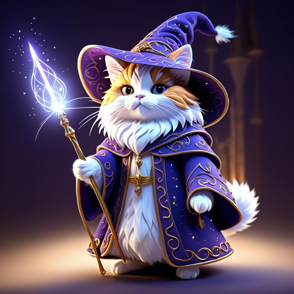 Enchanting 3D Cat Wizard Character