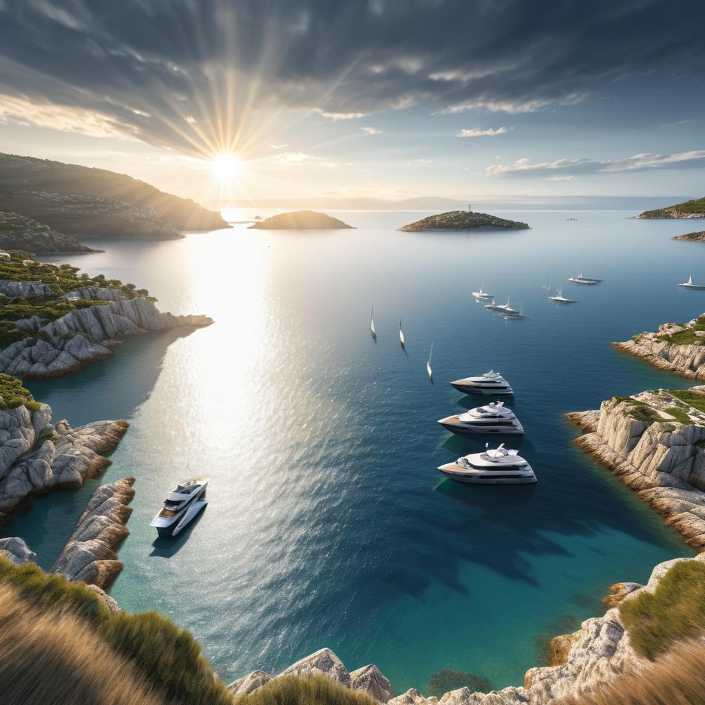 Hopeful Coastline with Solar Panels and Yachts