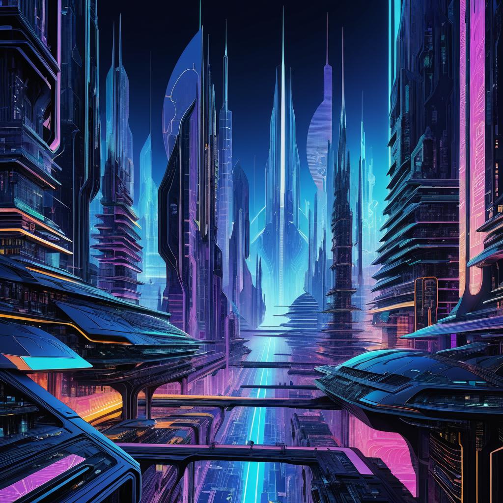 Futuristic City Circuitry Diagram Artwork