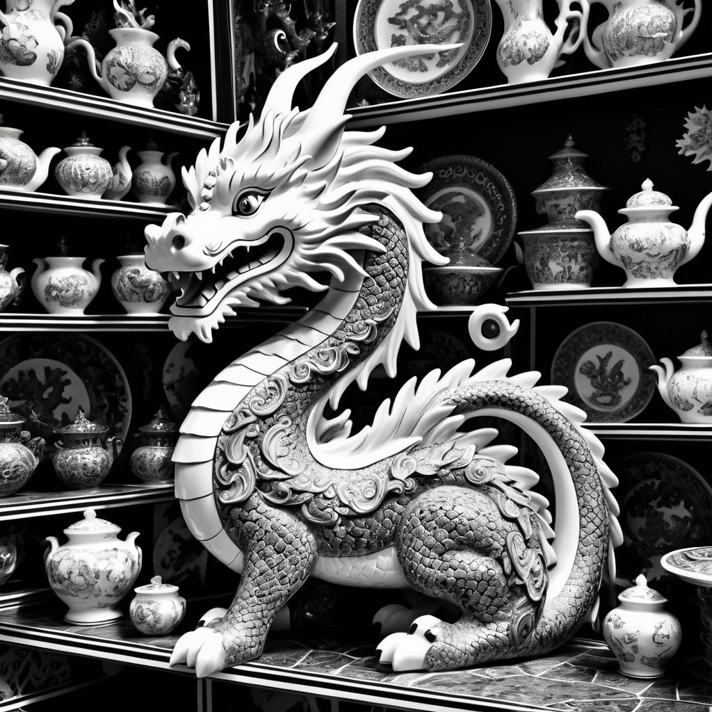 Whimsical Ceramic Dragon in Antique Shop