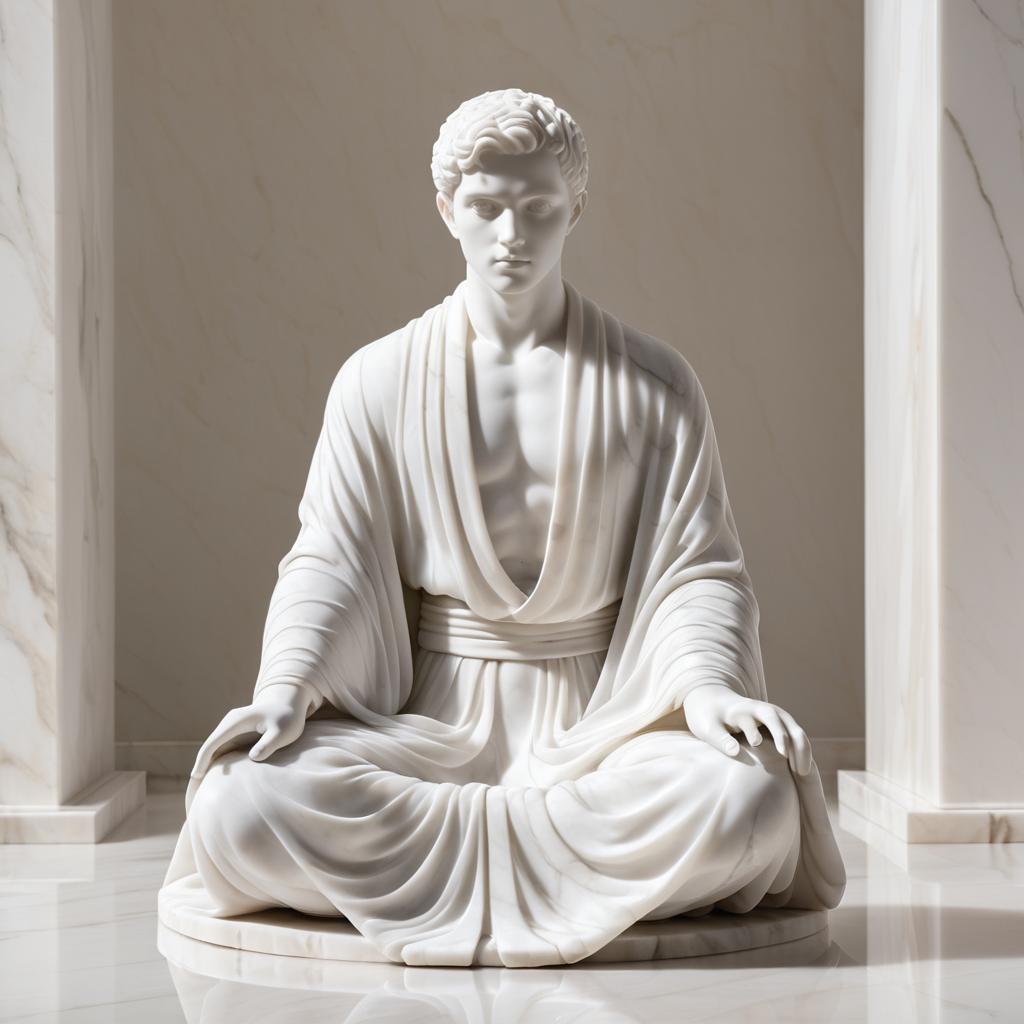 Serene Marble Statue of Meditating Youth