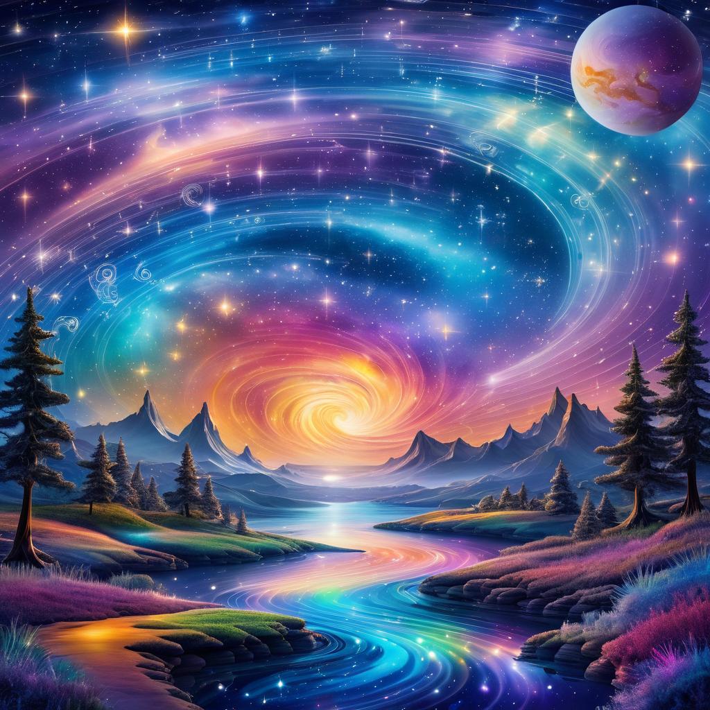 Whimsical Celestial Landscape of Space