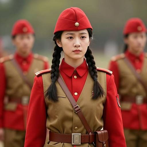 Female Soldier in Red Uniform