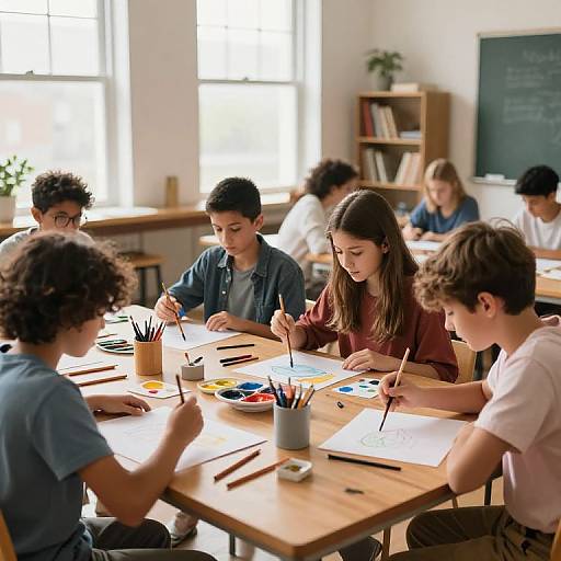 Preteens Collaborating in Modern Art Classroom