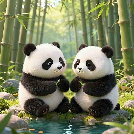 Cute Pandas in Bamboo Forest