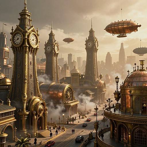 Steampunk Cityscape with Airships