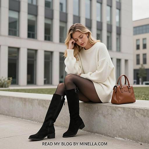 Contemplative Woman Outside Modern Building